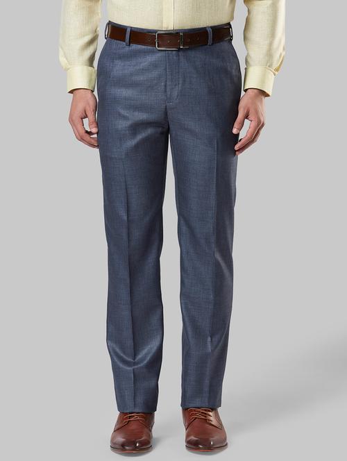 blue textured flat front formal trouser - 17799484 - Very Small Image - 1