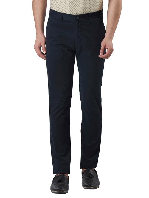navy blue solid flat front formal trouser - 17799520 - Very Small Image - 1