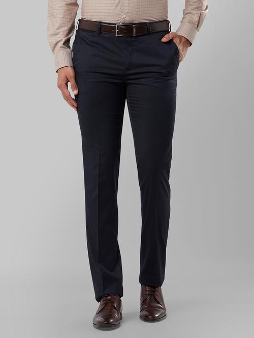 navy blue solid flat front formal trouser - 17799559 - Very Small Image - 1