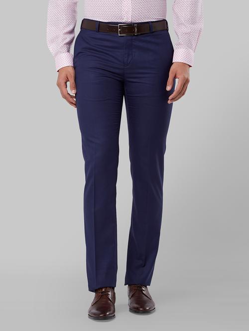 navy blue solid flat front formal trouser - 17799566 - Very Small Image - 1