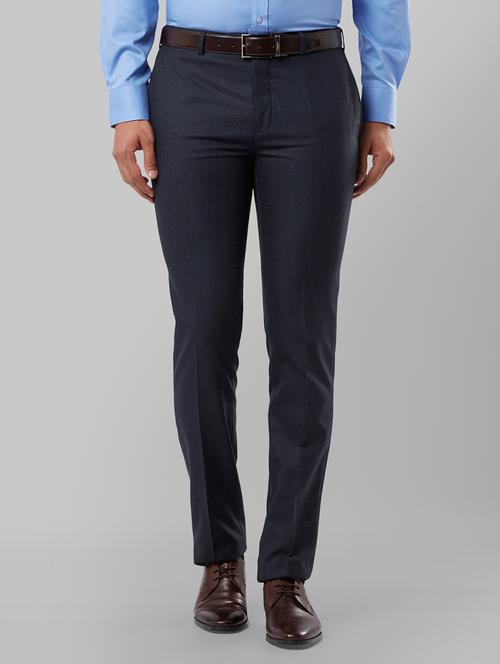 navy blue checkered flat front formal trouser - 17799666 - Very Small Image - 1