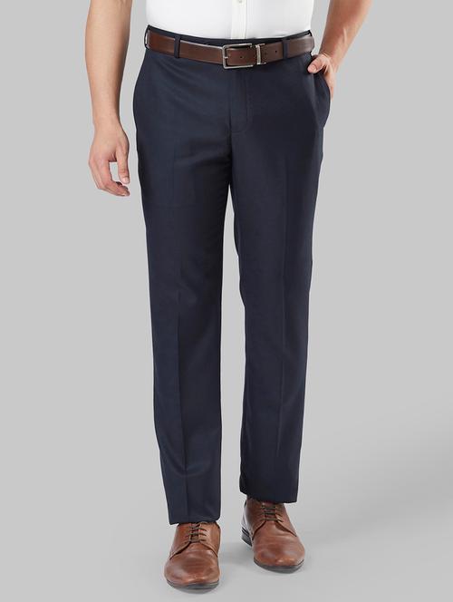 navy blue textured flat front formal trouser - 17799746 - Very Small Image - 1