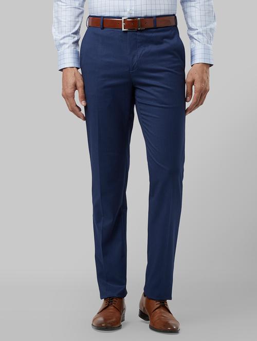 navy blue textured flat front formal trouser - 17799861 - Very Small Image - 1