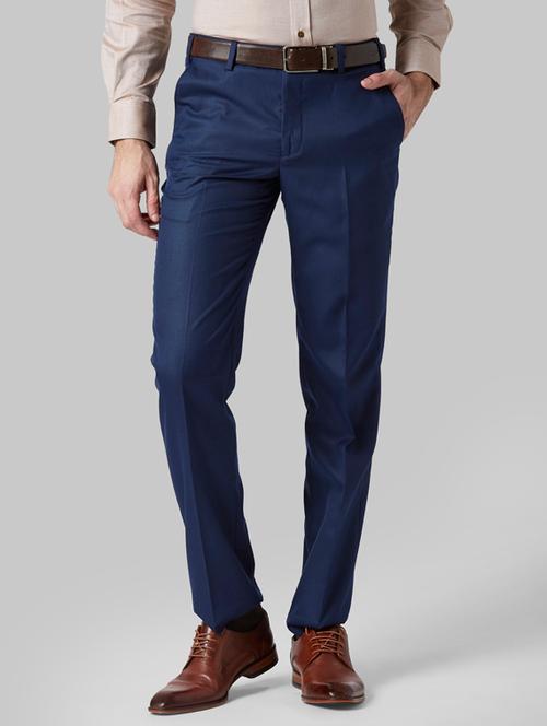 blue solid flat front formal trouser - 17800086 - Very Small Image - 1