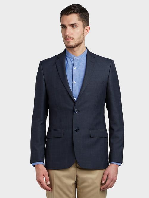 blue checkered single breasted casual blazer - 17800171 - Very Small Image - 1