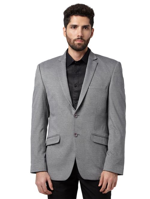 grey solid single breasted formal blazer - 17800253 - Very Small Image - 1