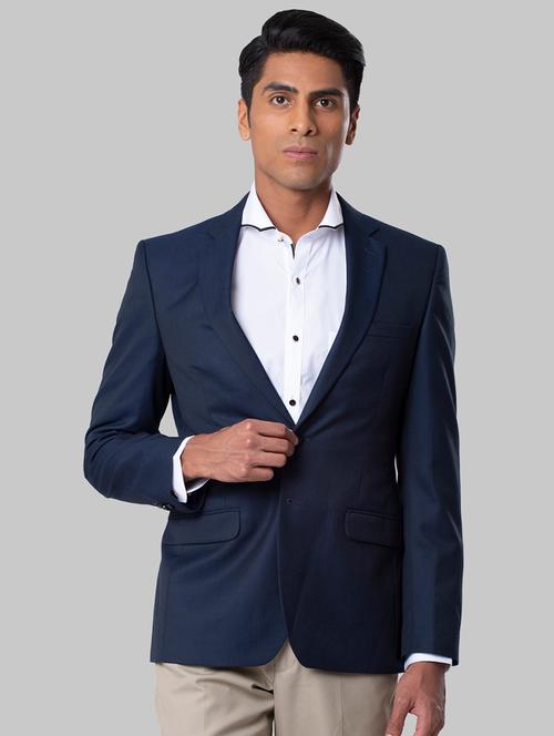 blue self design single breasted formal blazer - 17800276 - Very Small Image - 1