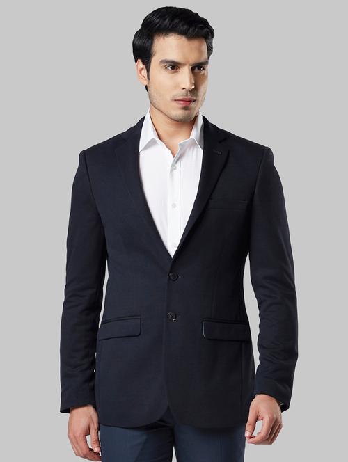 navy blue solid single breasted formal blazer - 17800280 - Very Small Image - 1