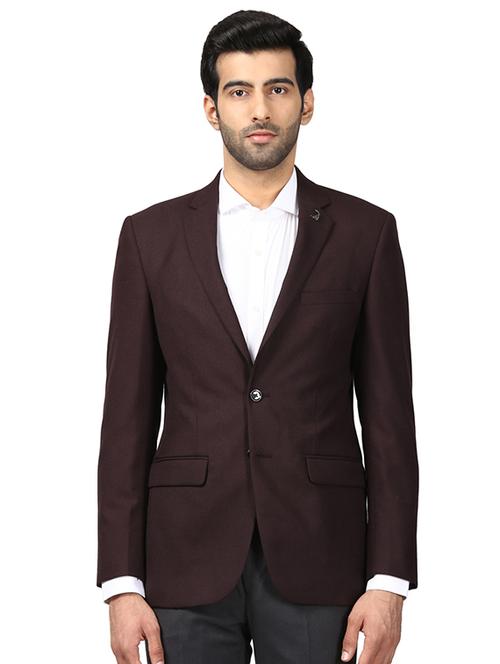 maroon self design single breasted formal blazer - 17800289 - Very Small Image - 1