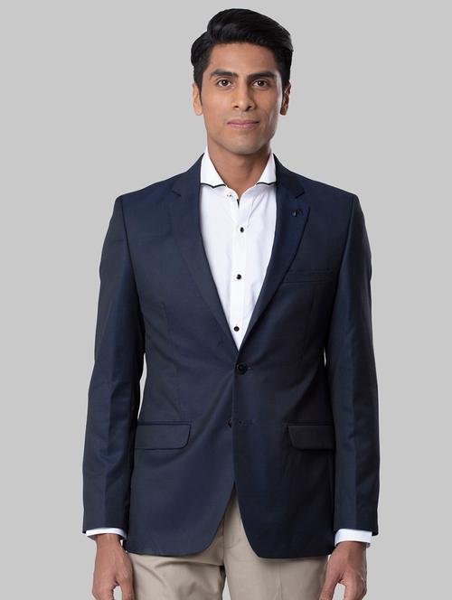 navy blue solid single breasted formal blazer - 17800295 - Very Small Image - 1