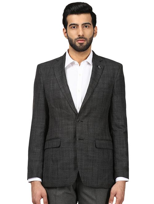 grey checkered single breasted formal blazer - 17800303 - Very Small Image - 1