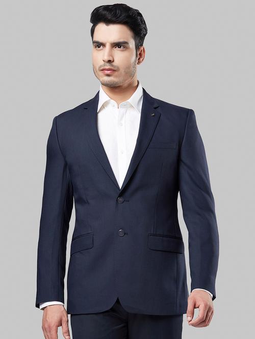 navy blue solid single breasted formal blazer - 17800307 - Very Small Image - 1