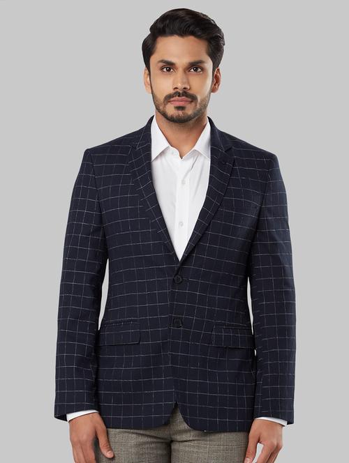 navy blue checkered single breasted formal blazer - 17800325 - Very Small Image - 1