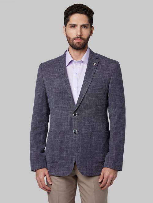 blue self design single breasted formal blazer - 17800345 - Very Small Image - 1