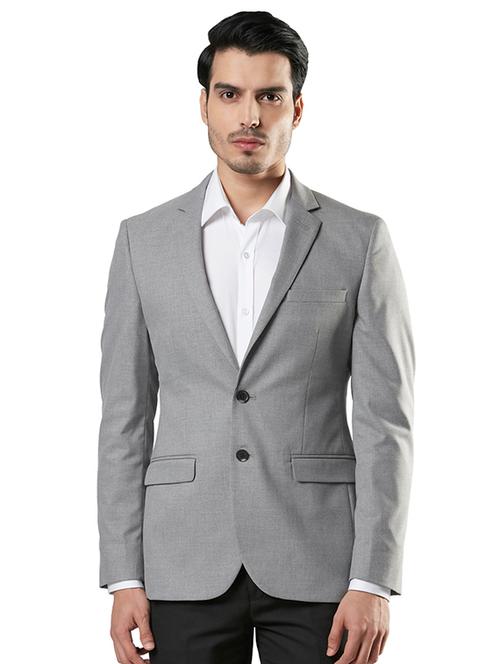 grey self design single breasted formal blazer - 17800356 - Very Small Image - 1