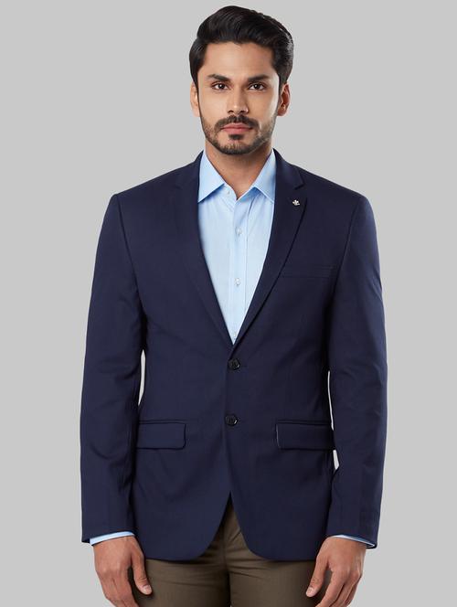navy blue solid single breasted formal blazer - 17800363 - Very Small Image - 1