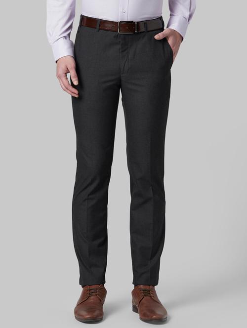grey solid flat front formal trouser - 17800368 - Very Small Image - 1