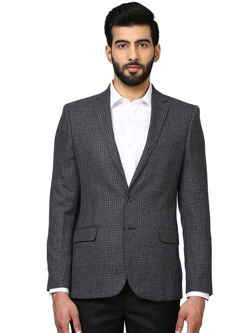 grey self design single breasted formal blazer - 17800397 - Very Small Image - 1