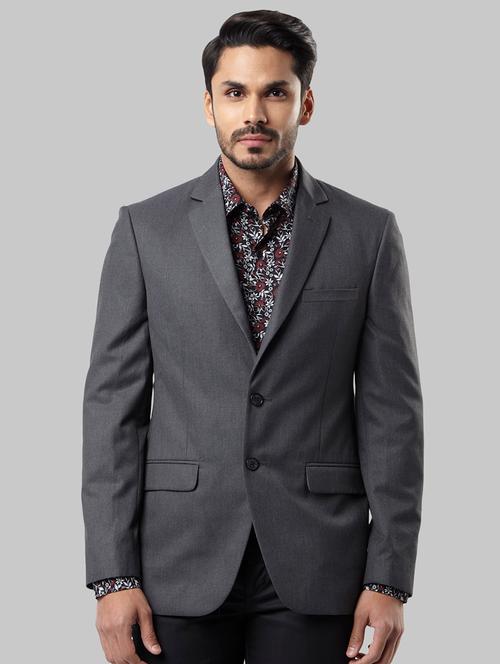 grey self design single breasted formal blazer - 17800432 - Very Small Image - 1