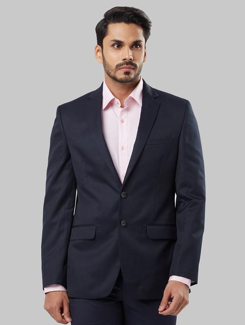 navy blue solid single breasted formal blazer - 17800454 - Very Small Image - 1