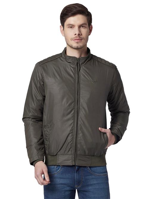olive green solid casual jacket - 17800533 - Very Small Image - 1