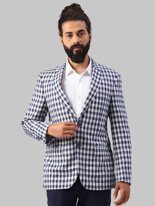 navy blue checked casual jacket - 17800550 - Very Small Image - 1