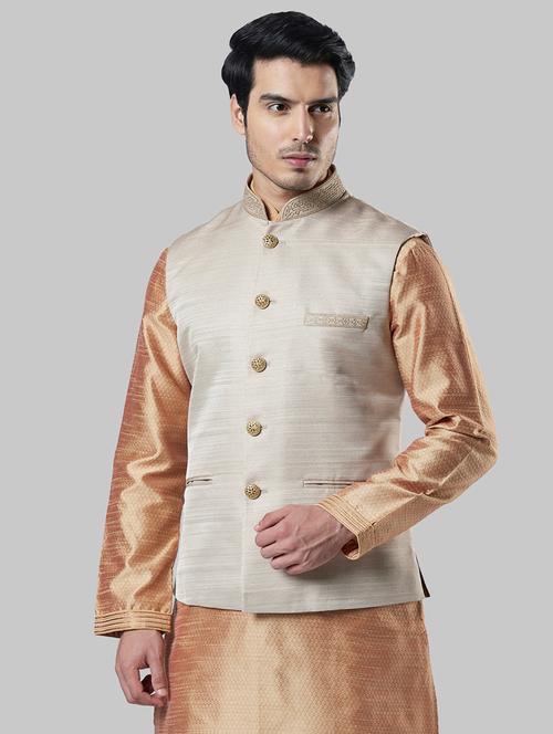beige self design nehru jacket - 17800611 - Very Small Image - 1