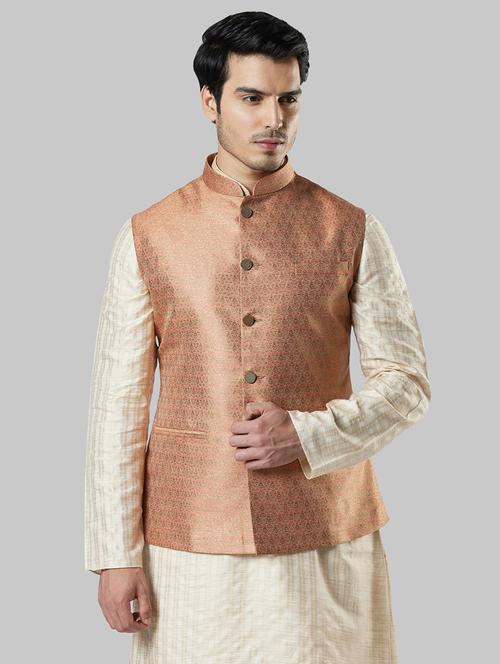 orange self design nehru jacket - 17800622 - Very Small Image - 1