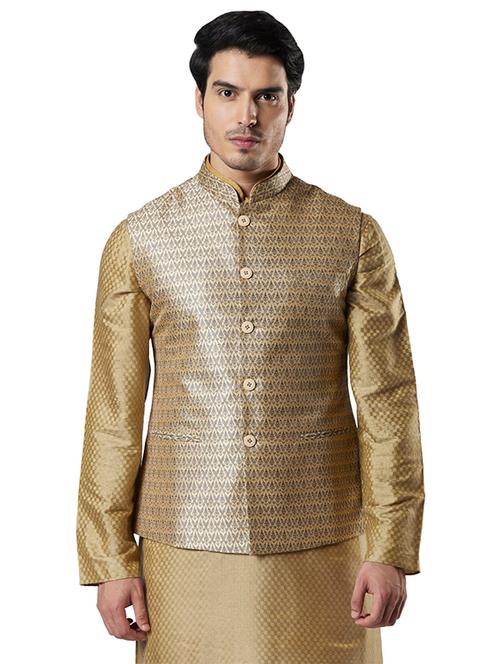 beige self design nehru jacket - 17800623 - Very Small Image - 1