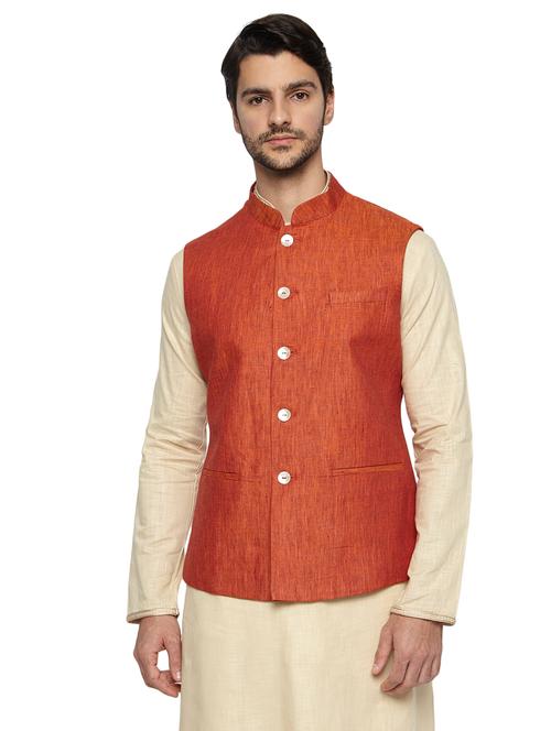 red solid nehru jacket - 17800629 - Very Small Image - 1