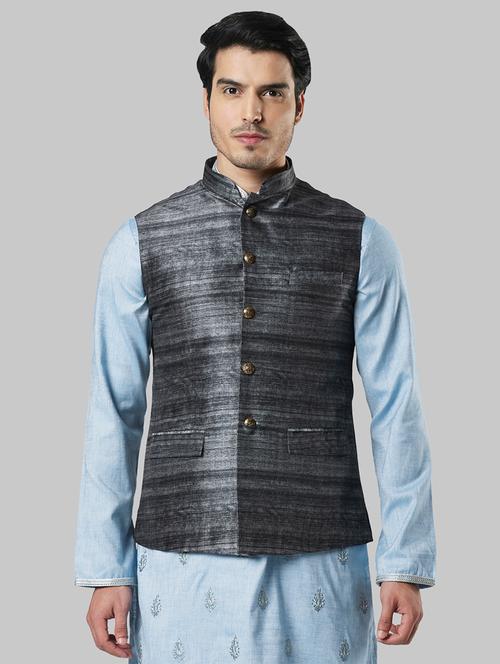 grey striped nehru jacket - 17800638 - Very Small Image - 1