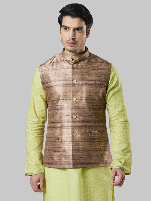 brown striped nehru jacket - 17800639 - Very Small Image - 1