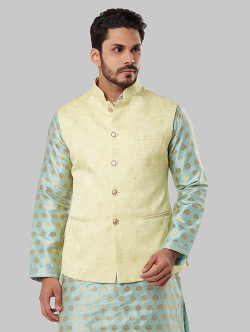 yellow solid nehru jacket - 17800649 - Very Small Image - 1