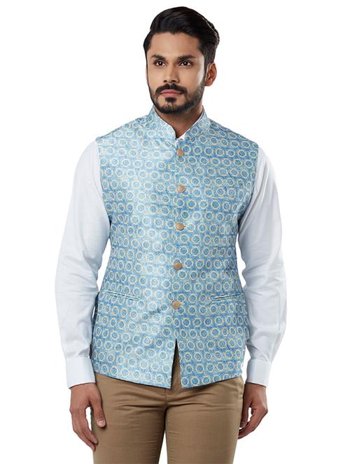 blue printed nehru jacket - 17800655 - Very Small Image - 1