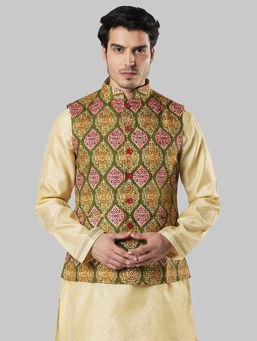 green printed nehru jacket - 17800659 - Very Small Image - 1