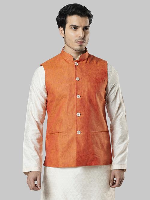 orange solid nehru jacket - 17800663 - Very Small Image - 1