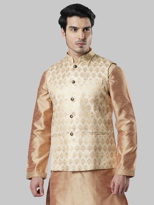 gold self design nehru jacket - 17800665 - Very Small Image - 1
