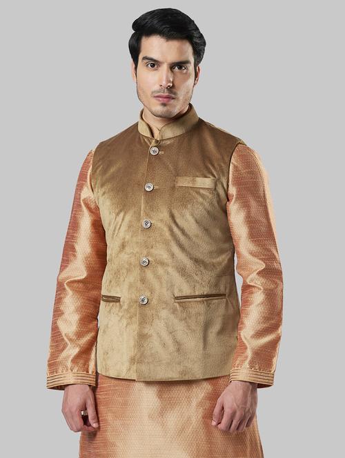 beige self design nehru jacket - 17800674 - Very Small Image - 1