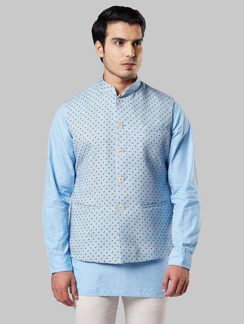 blue self design nehru jacket - 17800701 - Very Small Image - 1