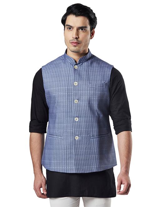 blue self design nehru jacket - 17800702 - Very Small Image - 1