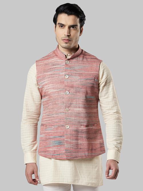 red self design nehru jacket - 17800707 - Very Small Image - 1