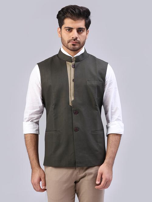 green solid nehru jacket - 17800711 - Very Small Image - 1