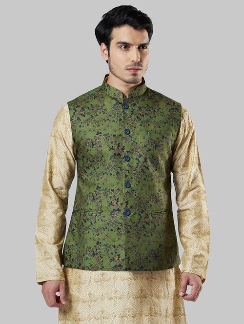 green printed nehru jacket - 17800718 - Very Small Image - 1