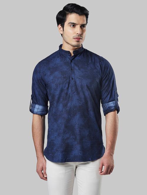 navy blue printed short kurta - 17800766 - Very Small Image - 1