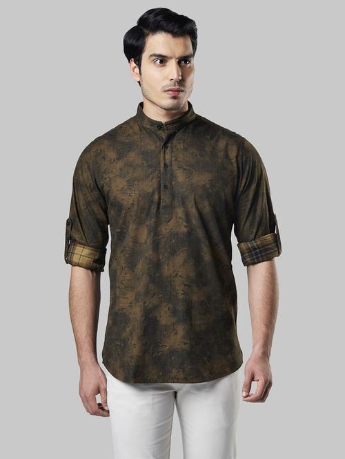 olive green printed short kurta - 17800767 - Very Small Image - 1