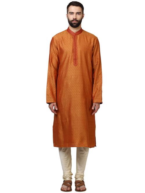 orange jacquard long kurta - 17800783 - Very Small Image - 1