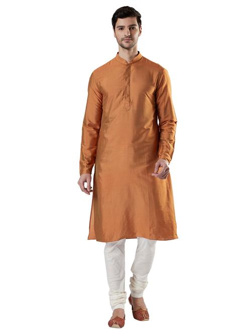orange solid long kurta - 17800804 - Very Small Image - 1
