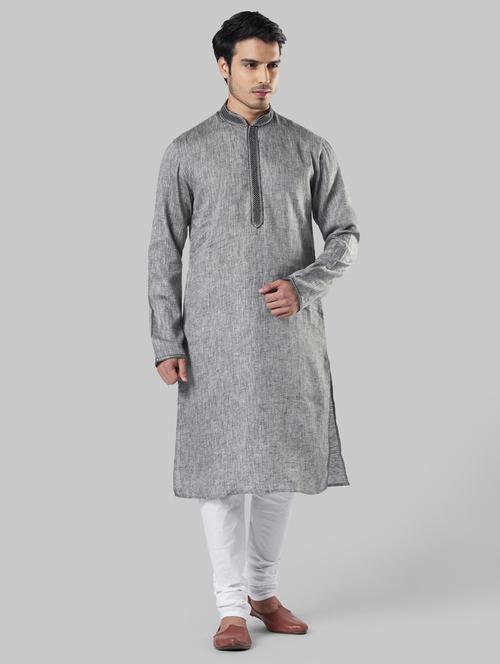 grey solid long kurta - 17800817 - Very Small Image - 1