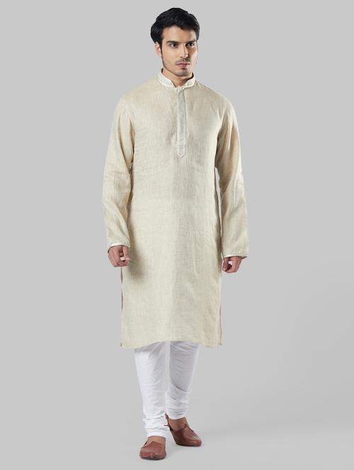 beige solid long kurta - 17800819 - Very Small Image - 1