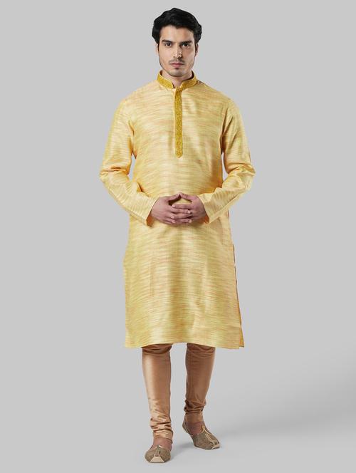 yellow self design long kurta - 17800824 - Very Small Image - 1